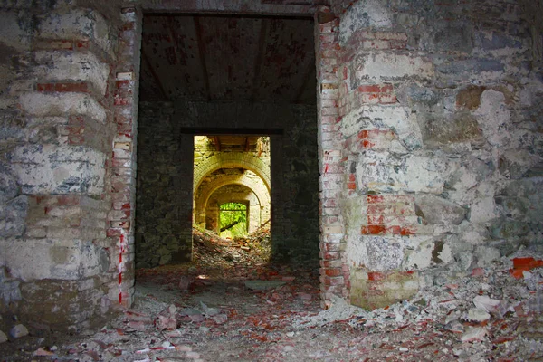 Forte Bastione, uma fortaleza militar do século XIX, abandonada à negligência da natureza. construção de pedra angustiante dentro e fora. natureza selvagem abrange todo o castelo — Fotografia de Stock