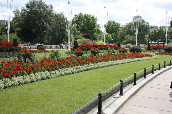 白金汉宫及其大型绿色花园,夏季旅游 — 图库照片