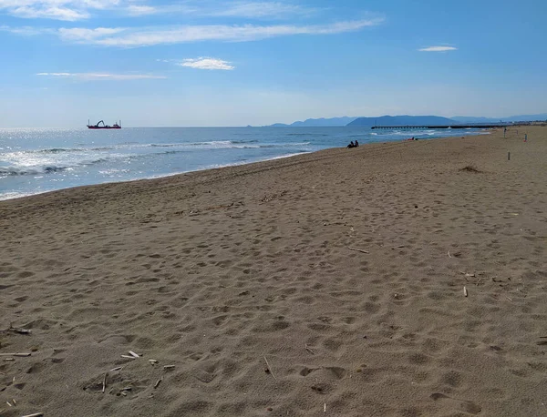 Plaja Nisip Din Versilia Goală Timpul Zilei Timpul Carantinei Coastă — Fotografie, imagine de stoc