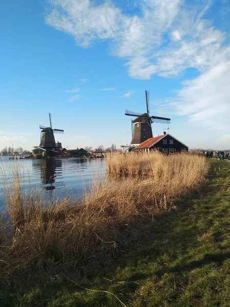 Prachtig Panorama Van Zaanse Scans Nederland Windmolens Vijvers Beken — Stockfoto
