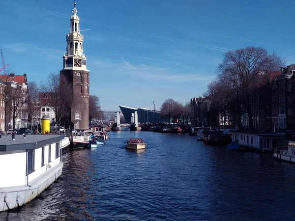 Romantické Holandské Kanály Amsterdamu Šedého Dne Zimního Oparu — Stock fotografie