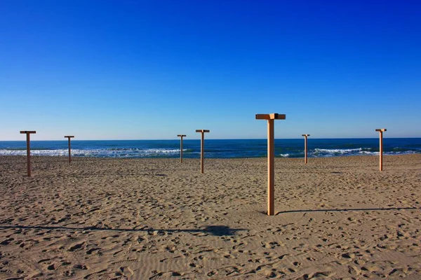 Junto Mar Playa Arena Establecimiento Playa Italiano Versilia Toscana — Foto de Stock