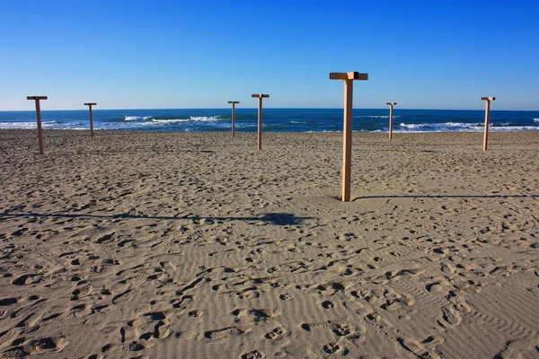 Junto Mar Praia Areia Estabelecimento Praia Italiano Versilia Toscana — Fotografia de Stock