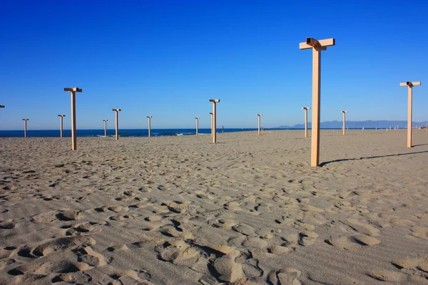 Junto Mar Praia Areia Estabelecimento Praia Italiano Versilia Toscana — Fotografia de Stock
