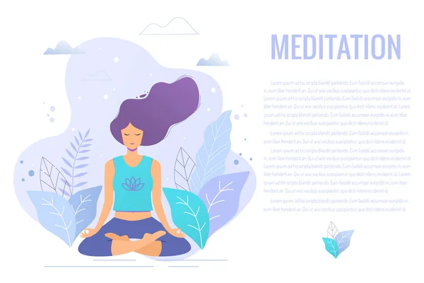 Mujer Sentada Posición Loto Practicando Meditación Yoga Chica Vector Moda — Vector de stock