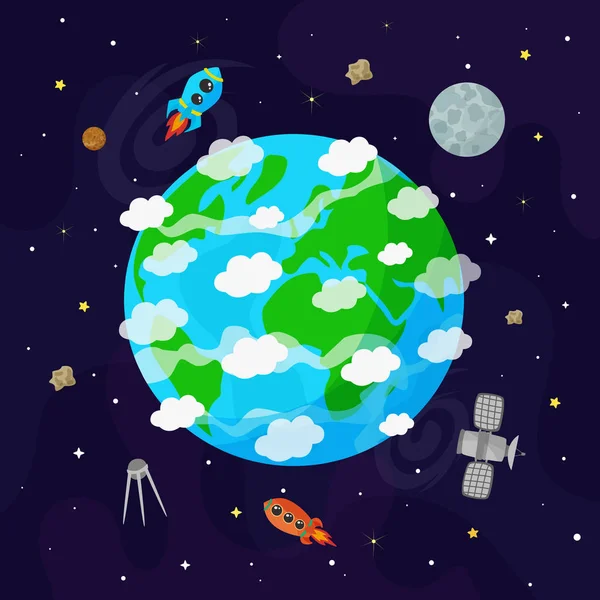 Ilustración Vectorial Del Planeta Tierra Ilustración Infantil — Vector de stock