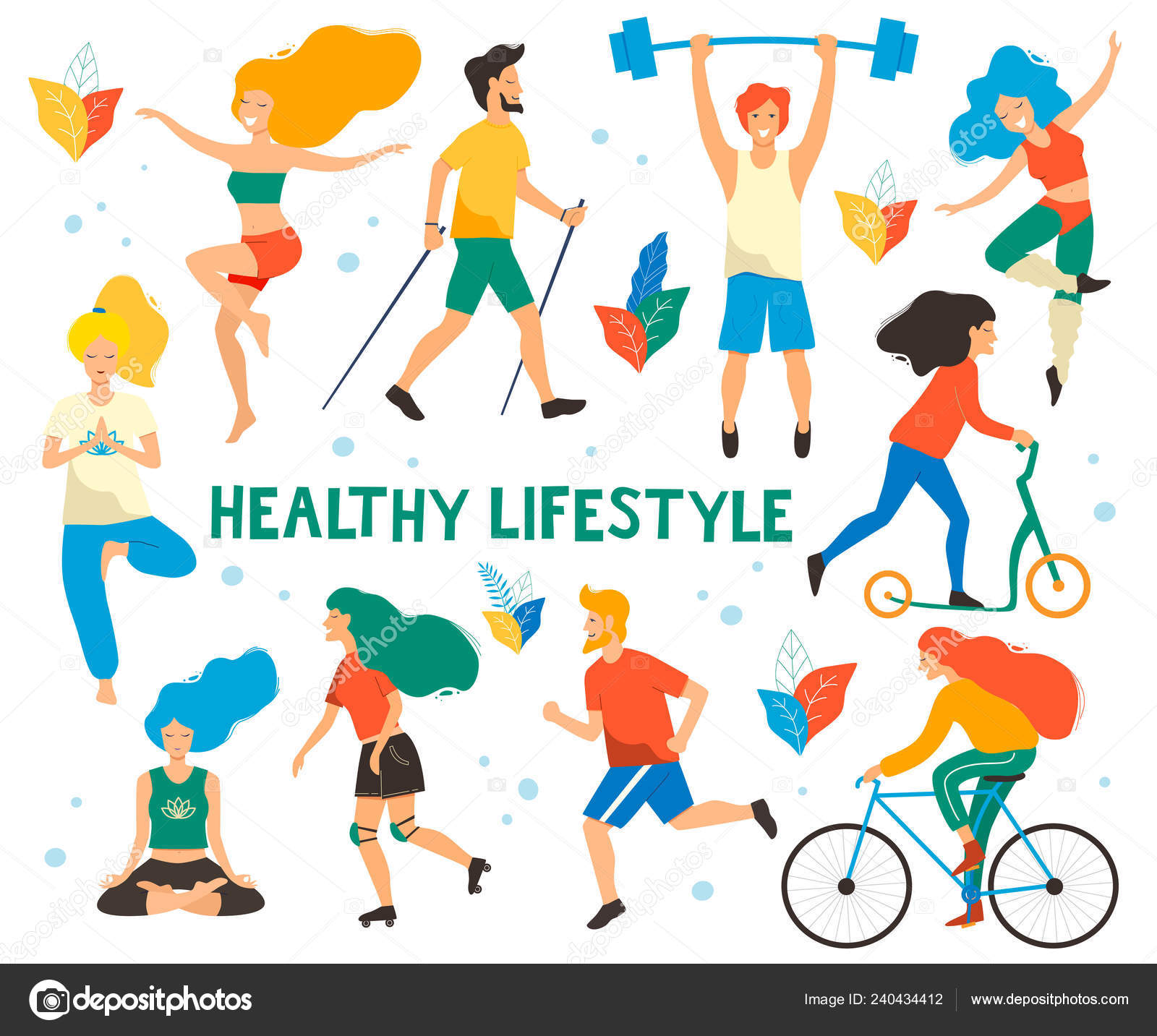 Healthy Lifestyle Different Physical Activities Running Roller Skates