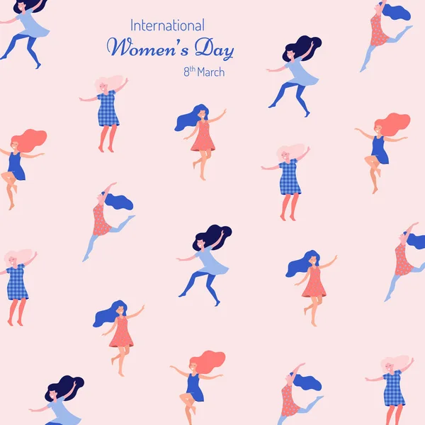International Women Day Vector Illustration Beautiful Dancing Women — Stock Vector