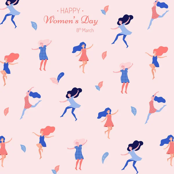 Happy Women Day Vector Illustration Beautiful Dancing Women — Stock Vector