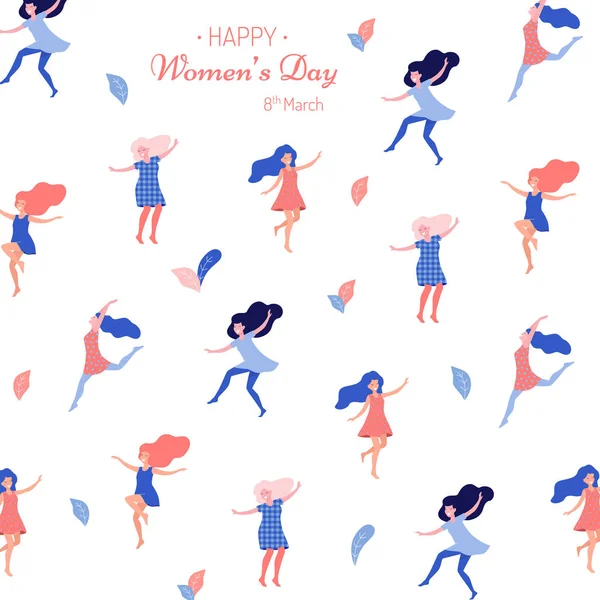 Happy Women Day Vector Illustration Beautiful Dancing Women — Stock Vector