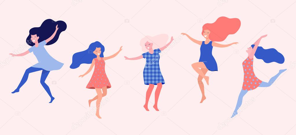 Dancing women vector illustration.