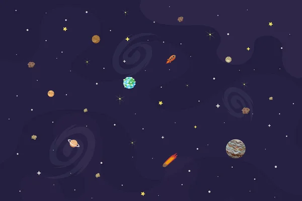 Ilustrație Vectorială Spațiului Universului Frumoase Planete Desene Animate Asteroizi Comete — Vector de stoc