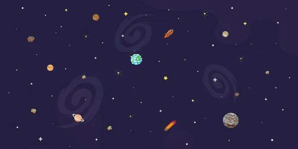 Ilustración Vectorial Del Espacio Universo Lindos Planetas Dibujos Animados Asteroides — Archivo Imágenes Vectoriales