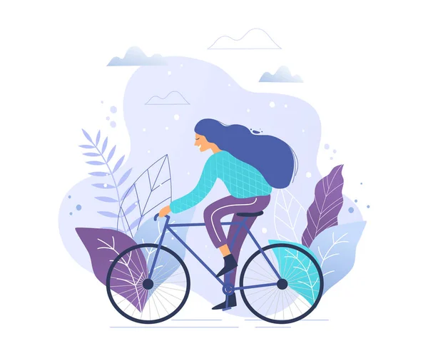 Kvinna Som Rider Cykel Park Trendiga Vektorillustration — Stock vektor