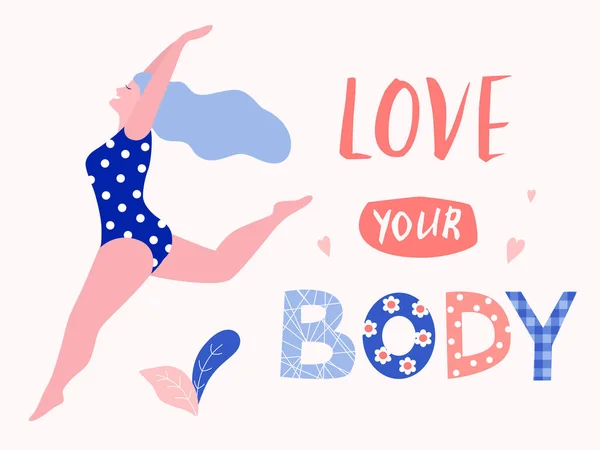 Liebe Deine Körperkarte Poster Schöne Size Frau Vektor Flache Abbildung — Stockvektor