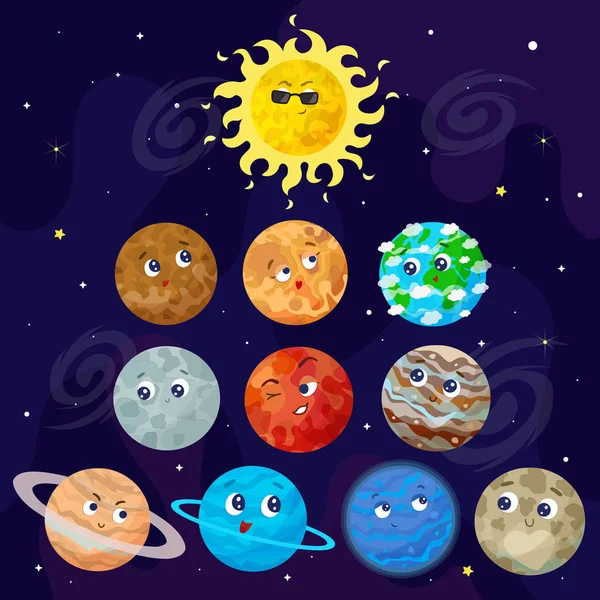 Dibujos Animados Planetas Vector Ilustración Plana — Vector de stock