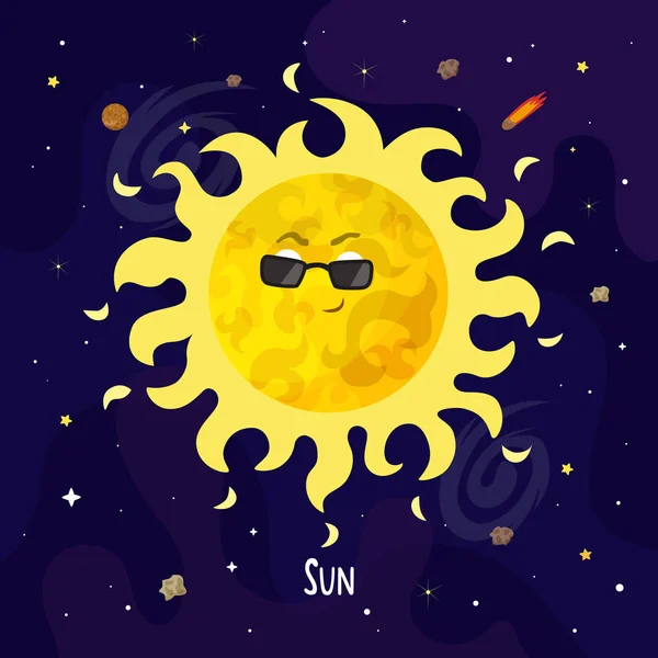 Personagem Desenho Animado Bonito Sun Ilustração Vector Espacial — Vetor de Stock