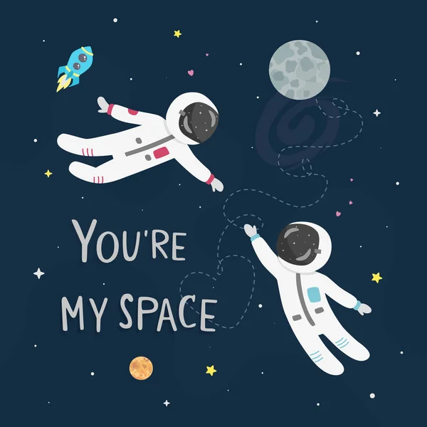 Espaço Amor Vetor Ilustração Astronauta Astronauta Voam Para Outro Minha — Vetor de Stock
