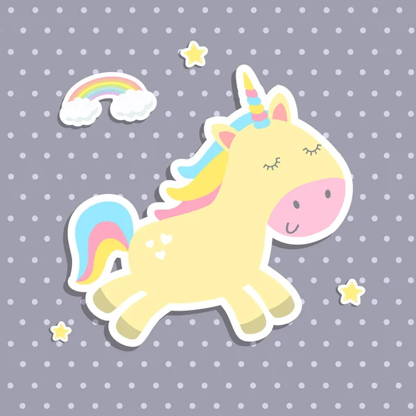 Cute Unicorn Sticker Vector Illustration Flat Design — Stock Vector