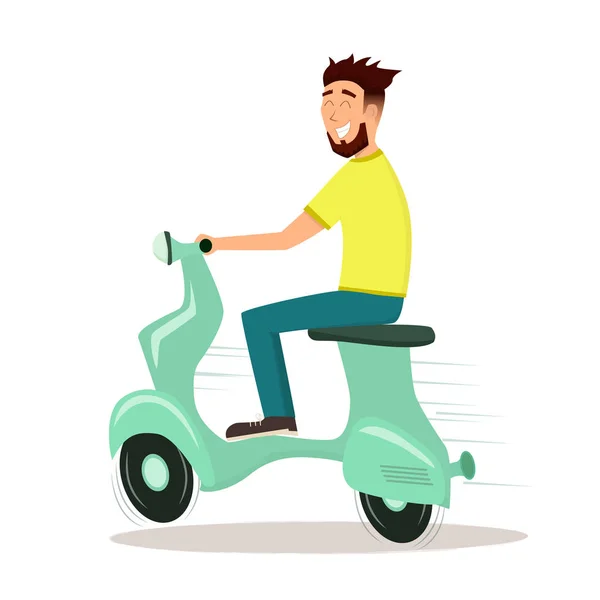 Hombre Feliz Montando Scooter Vector Ilustración Dibujos Animados — Vector de stock