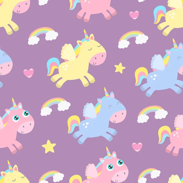 Cute Unicorn Seamless Background Flat Design — Stock Vector