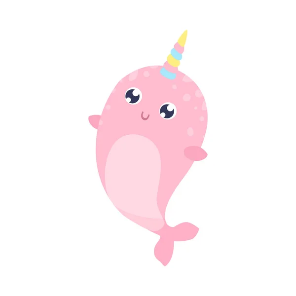 Cute Magical Narwhal Vector Illustration Flat Design — Stock Vector
