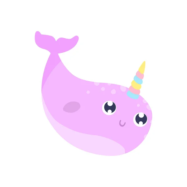 Cute Magical Narwhal Vector Illustration Flat Design — Stock Vector