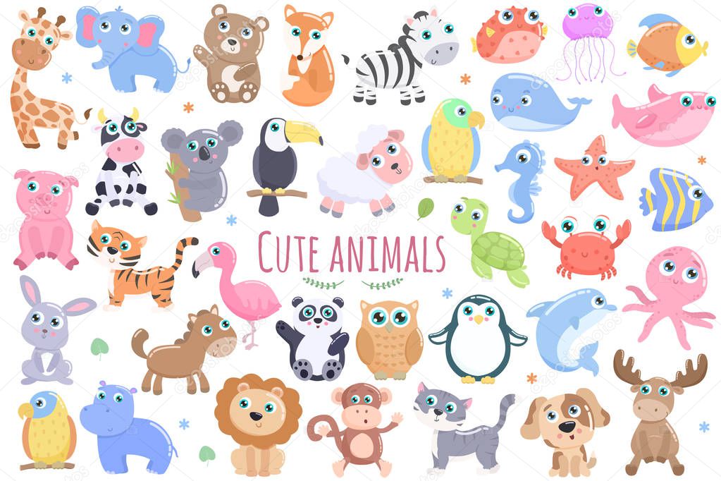 Cute animals set. Flat design