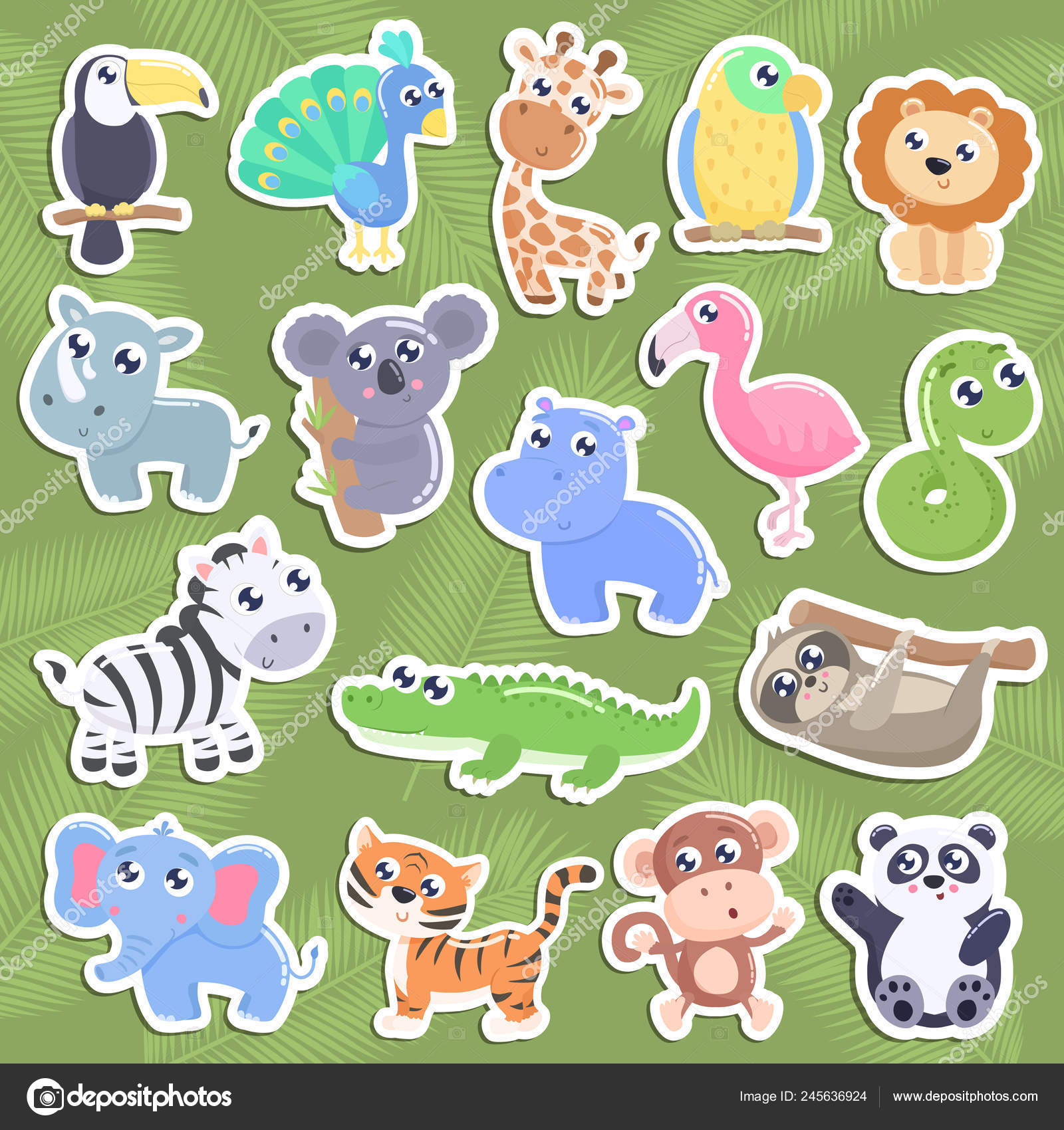Cute Jungle Animal Stickers Flat Design Stock Vector Image by ©svetlam
