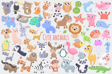 Sevimli çizgi hayvanlar ayarlayın. düz tasarım