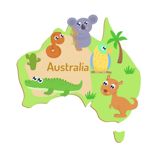 Mapa Austrália Com Desenhos Animados Para Crianças Ilustração Vetorial —  Vetores de Stock