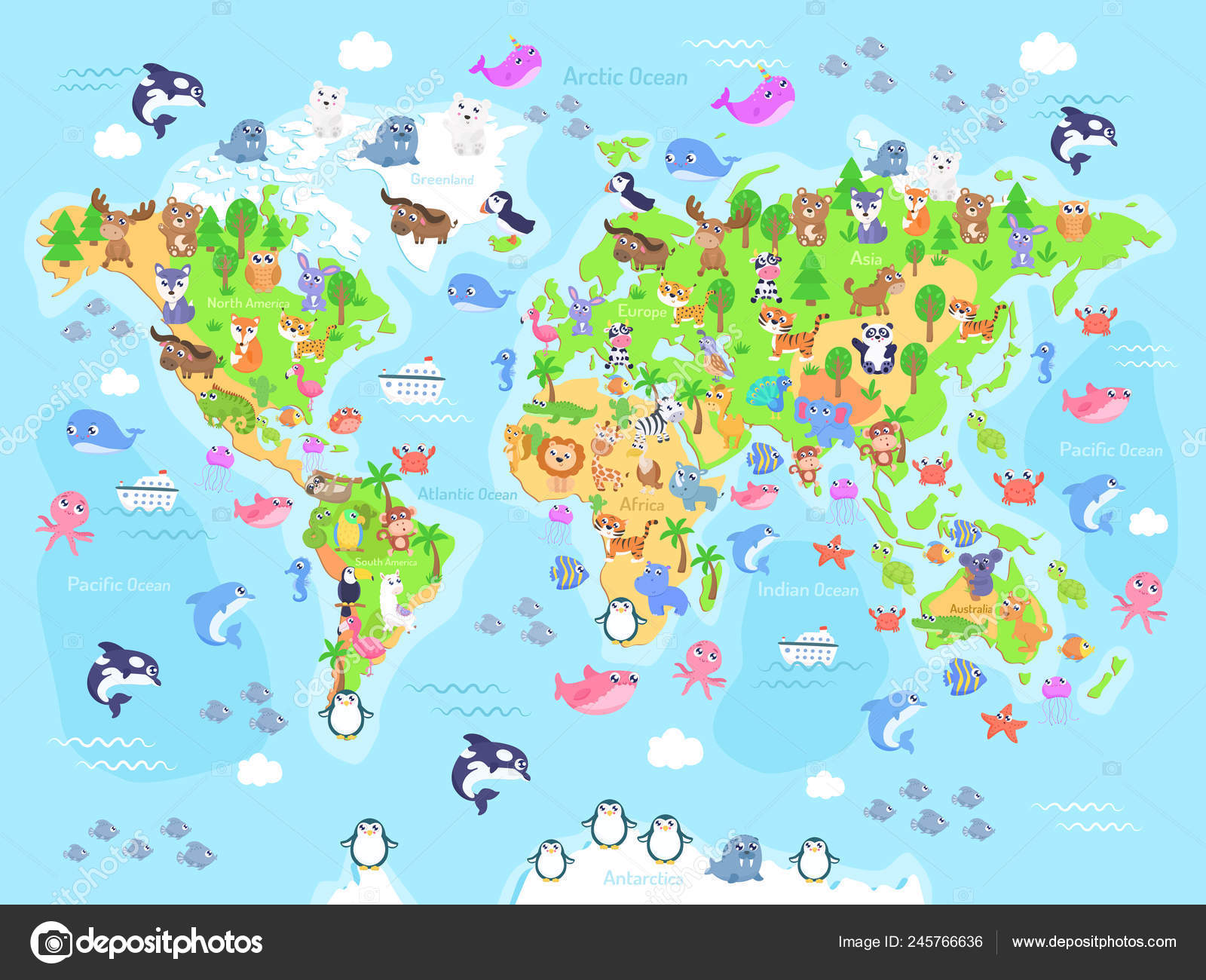 Carte Du Monde Des Animaux Images Vectorielles Carte Du Monde Des Animaux Vecteurs Libres De Droits Depositphotos