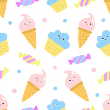 Şirin dondurmalar, kekler ve tatlılar ile Seamless Modeli.