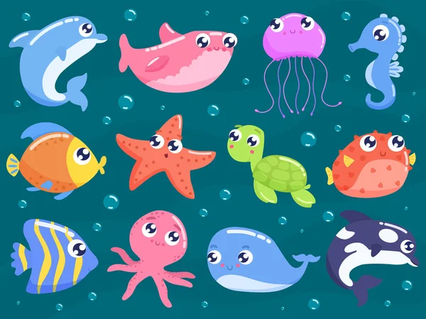 Kreskówka Morze Zwierzęta Zestaw — Wektor stockowy