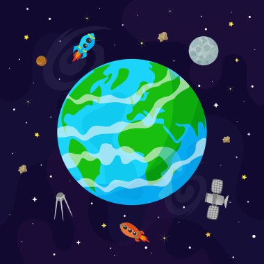 Dünya gezegen vektör Illustration. Çocuklar illüstrasyon.