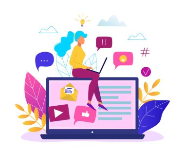 Sosyal ağ web sitesi sörf kavramı vektör çizim. Wo