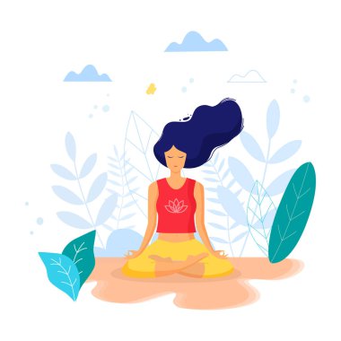 Lotus meditasyon pratik pozisyonda oturan kadın. Yoga-kız