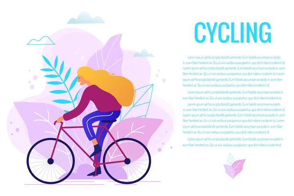 Frau mit Fahrrad im Park trendige Vektorillustration. — Stockvektor