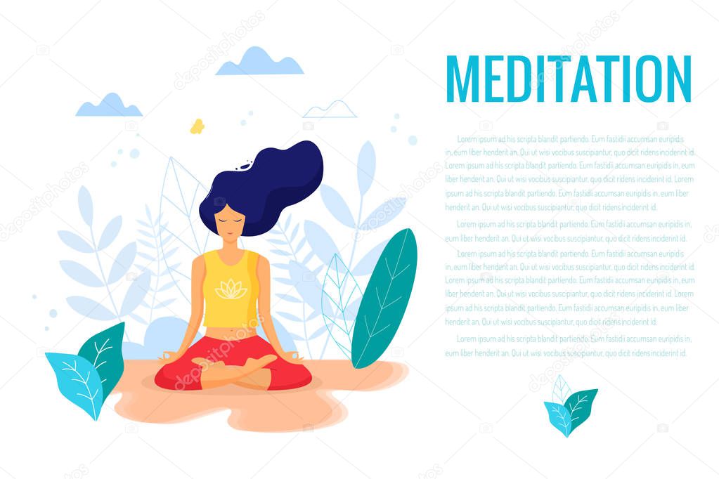 Woman sitting in lotus position practicing meditation. Yoga girl