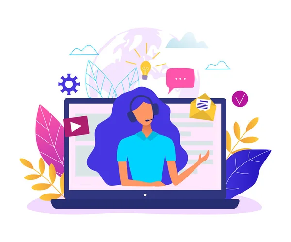 Servicio al cliente, operador de línea directa aconseja al cliente para la página web , — Archivo Imágenes Vectoriales