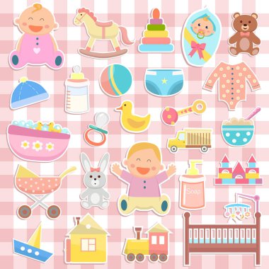 Cute baby icons stickers clipart