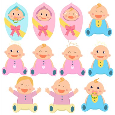 Bebek düz simgesi. Bebek çocuklar ve bebek kızlar. Yeni doğalar. Vektör Illu