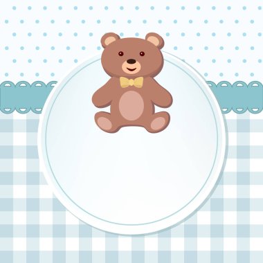 Bebek Çocuk duş veya oyuncak ayı ile varış kartı. Düz tasarım