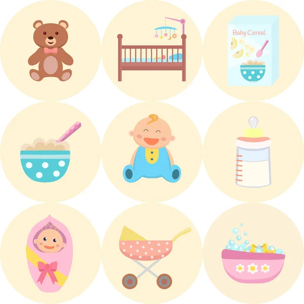 Bebek düz Icons set. — Stok Vektör