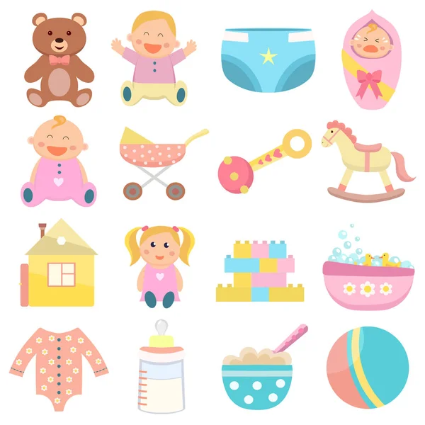 Set icone piatte per bambini . — Vettoriale Stock