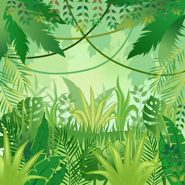 Fondo de la selva. Árboles y plantas. Ilustración vectorial — Vector de stock