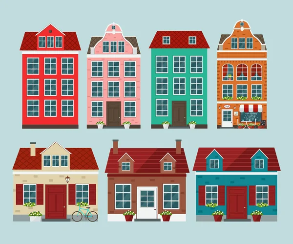 Набор европейских красочных старых домов. Старый европейский город . — стоковый вектор
