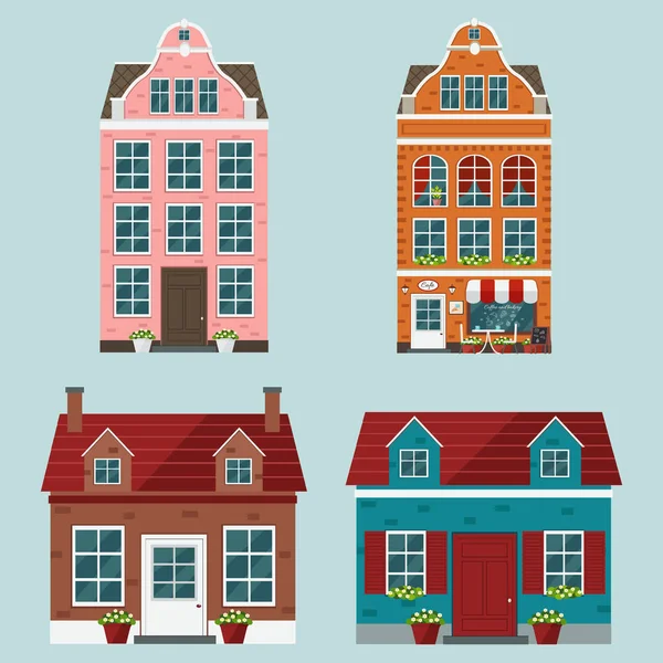 Conjunto de casas antiguas de colores europeos. Ciudad vieja europea . — Vector de stock