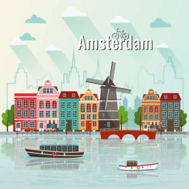 Amsterdam vektör düz Illustration