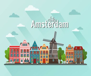 Amsterdam vektör Illustration. Eski Avrupa şehri.